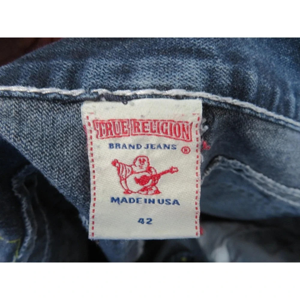 Vtg True Religion Ricky Super T JeansMen 42x34 Blue Flap Pocket USA Thick Stitch